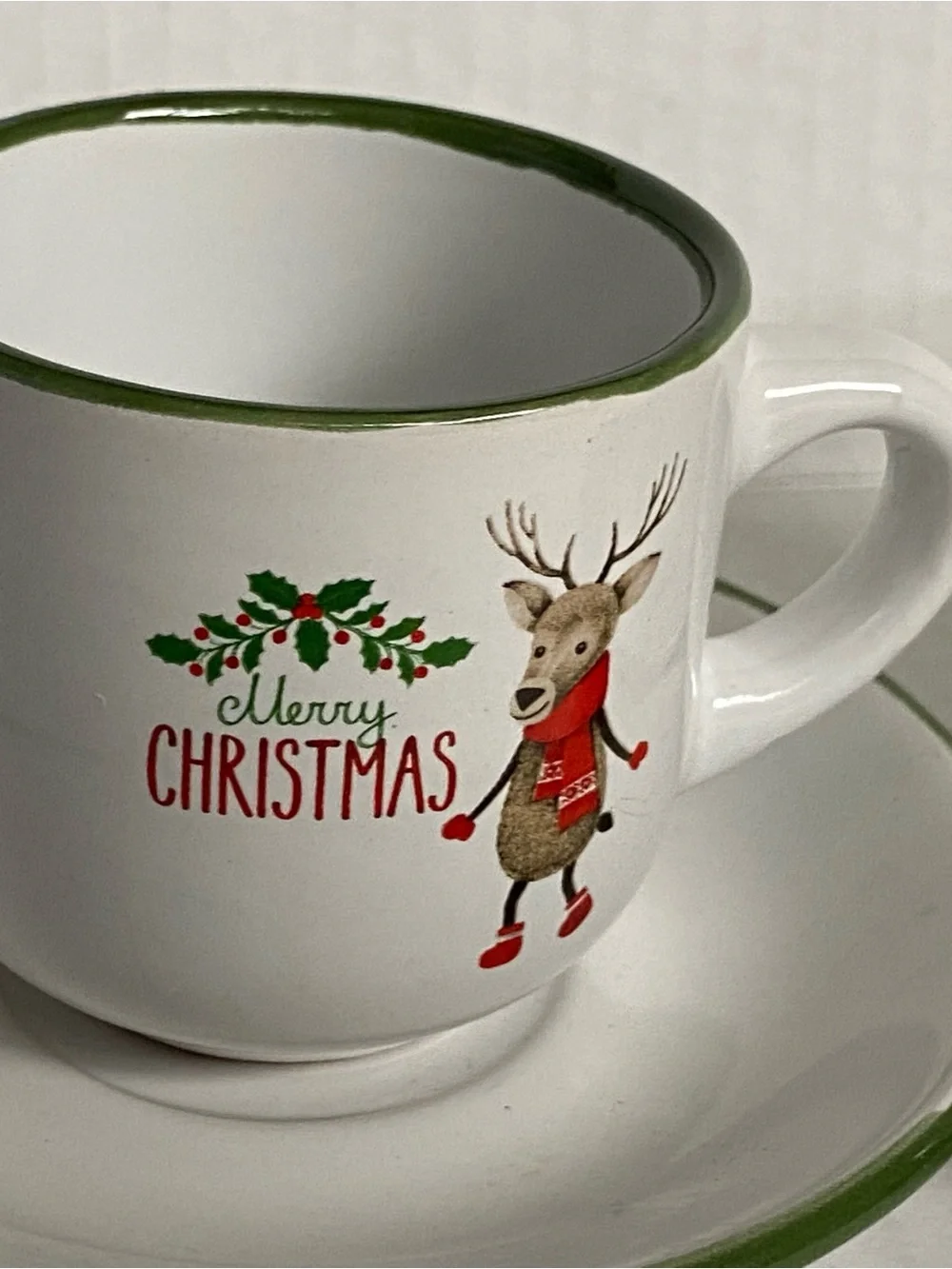 Christmas Cappuccino Mug 2 Cup And Saucer Sets Red Green Santa Reindeer Bruntmor